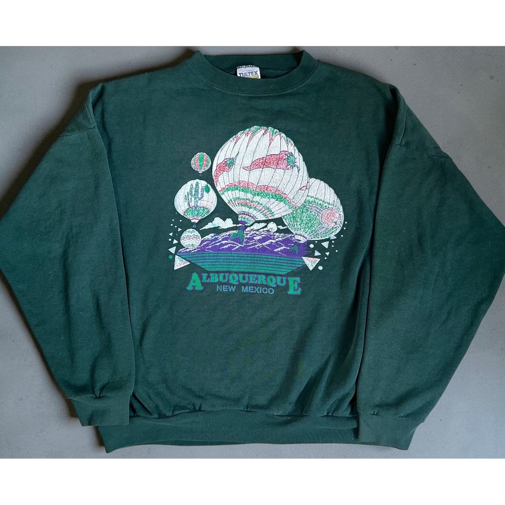 Vintage Tultex Albuquerque New Mexico Hot Air Balloon Sweatshirt Green 2XL USA